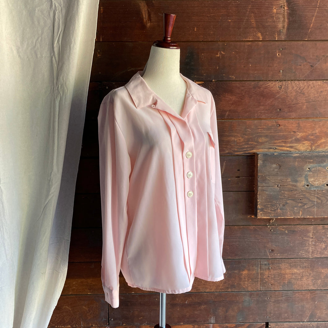 80s Vintage Pink Button Up Blouse