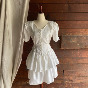 80s Vintage White Ruffled Princess Dress