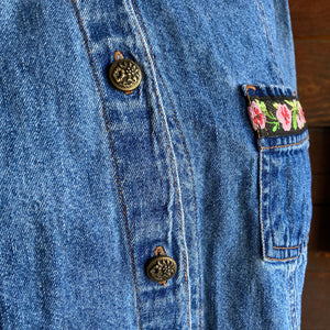 90s Vintage Floral Trim Denim Jacket