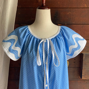 80s Vintage Blue Polka Dot House Dress