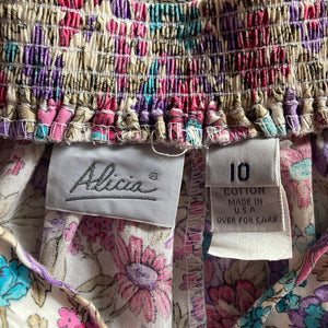 80s Vintage Bright Floral Midi Skirt