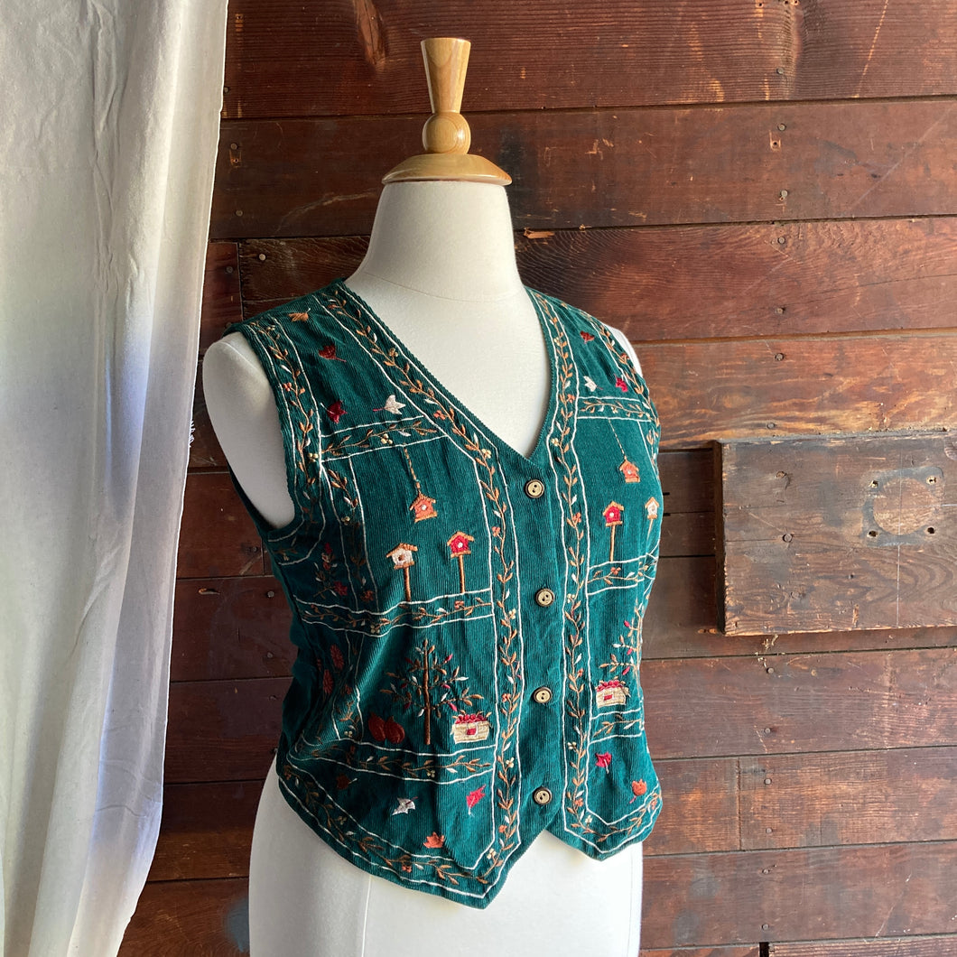 90s Vintage Corduroy Birdhouse Vest