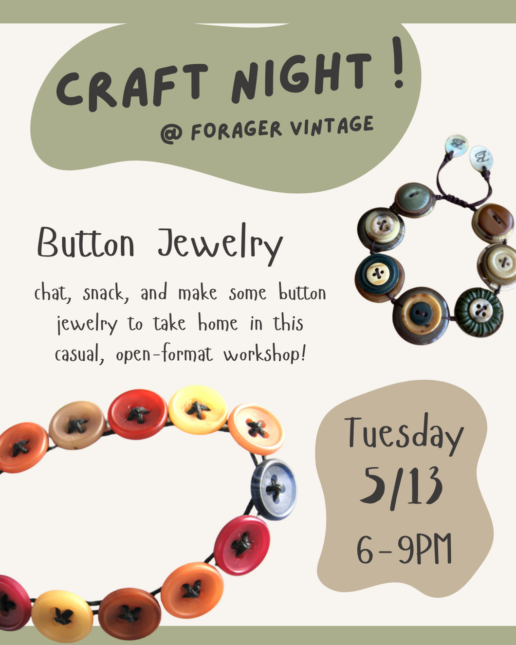 RSVP Ticket : Button Jewelry Workshop 5/13