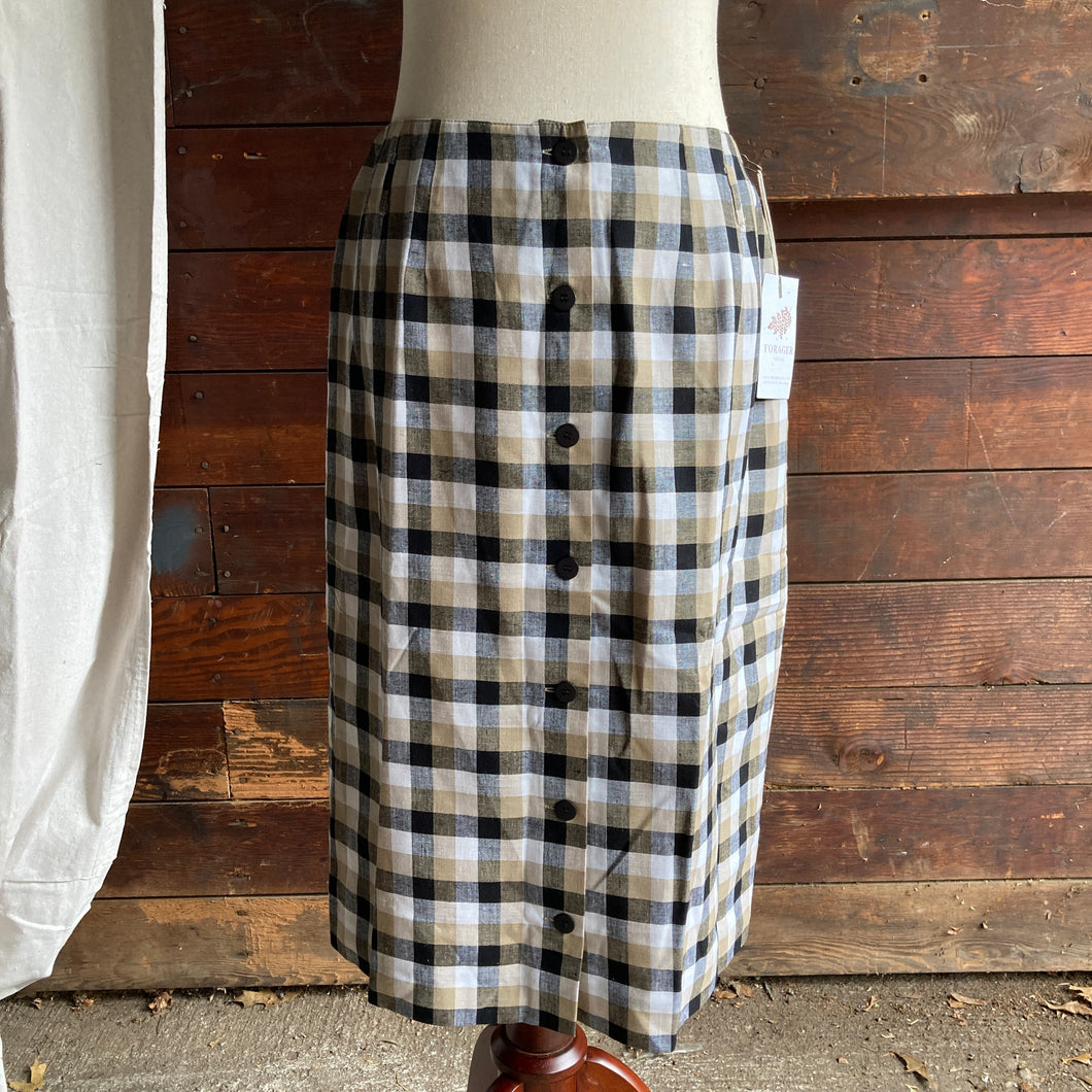90s Vintage Rayon Blend Plaid Midi Skirt
