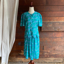Load image into Gallery viewer, 90s Vintage Blue-Green Floral Top &amp; Skirt Set
