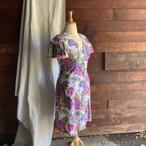 90s Vintage Floral Rayon Fit-and-Flare Dress