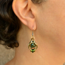Load image into Gallery viewer, Green &amp; Gold D20 Dice Chainmail Earrings
