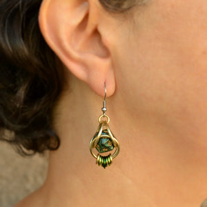 Green & Gold D20 Dice Chainmail Earrings
