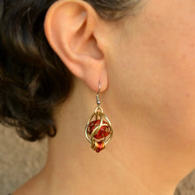Load image into Gallery viewer, Red &amp; Gold D20 Dice Chainmail Earrings
