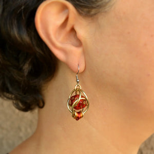 Red & Gold D20 Dice Chainmail Earrings