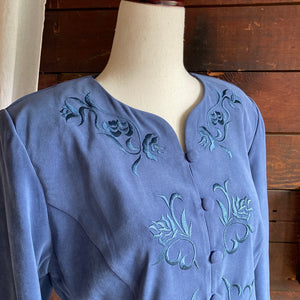 90s Vintage Embroidered Blue Polyester Jacket