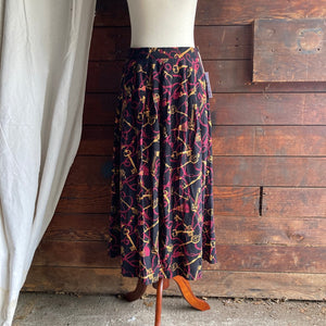 90s Vintage Key Print Rayon Skirt