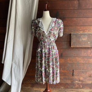 90s Vintage Rayon Blend Floral Midi Dress