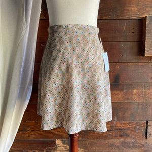 90s Vintage Polyester Tan Floral Mini Skirt