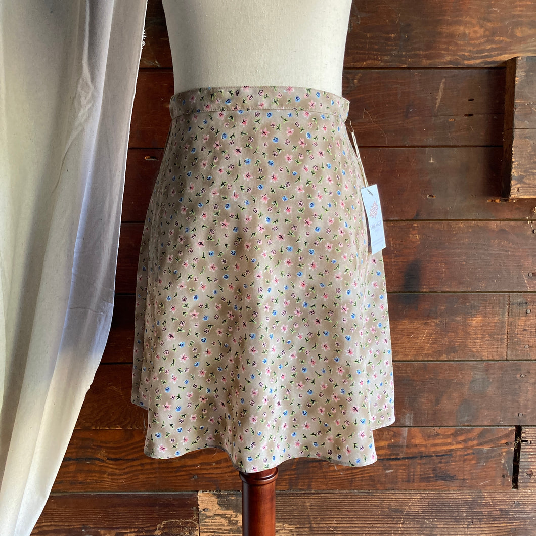 90s Vintage Polyester Tan Floral Mini Skirt
