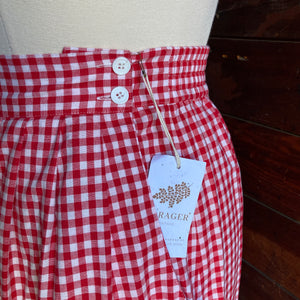 90s Vintage Red Gingham Maxi Skirt with Pockets