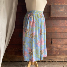 Load image into Gallery viewer, 90s Vintage Blue Floral Polyester Midi Skirt
