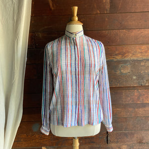 80s Vintage Multicolored Striped Poly Blouse