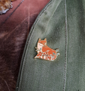 Woodland Mushroom Fox Enamel Pin