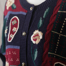 Load image into Gallery viewer, Chunky Knit Embroidered Navy and Burgundy Cardigan
