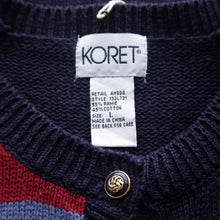 Load image into Gallery viewer, Chunky Knit Embroidered Navy and Burgundy Cardigan
