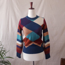 Load image into Gallery viewer, Multicolored Diamond Pattern Knit Sweater
