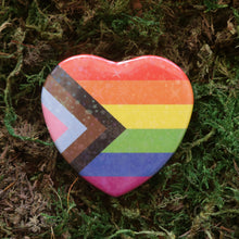 Load image into Gallery viewer, Progress Pride Flag Heart Button Pin
