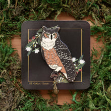 Load image into Gallery viewer, Great Horned Owl and Mouse Enamel Pin
