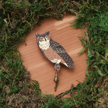 Load image into Gallery viewer, Great Horned Owl and Mouse Enamel Pin
