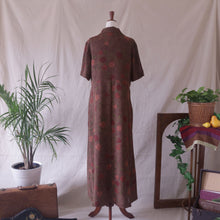 Load image into Gallery viewer, Shortsleeve Brown Floral Button-Front Maxi Dress

