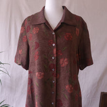 Load image into Gallery viewer, Shortsleeve Brown Floral Button-Front Maxi Dress
