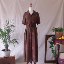 Load image into Gallery viewer, Shortsleeve Brown Floral Button-Front Maxi Dress
