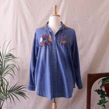 Load image into Gallery viewer, Embroidered Cottage Motif Denim Shirt (2X/3X)
