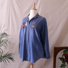 Load image into Gallery viewer, Embroidered Cottage Motif Denim Shirt (2X/3X)
