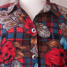 Load image into Gallery viewer, Plaid Paisley and Rose Print Blouse (2X)
