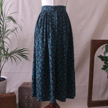 Load image into Gallery viewer, Gathered Teal Vine Pattern Maxi Skirt (S)
