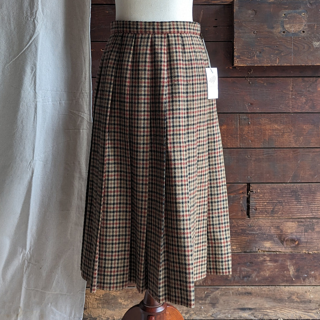 80s Vintage Wool Tweed Pleated Midi Skirt