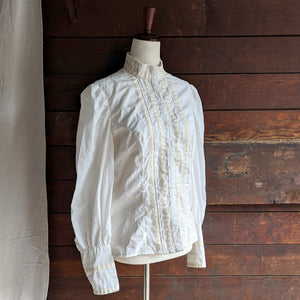 70s Vintage Homemade White and Cream Prairie Blouse