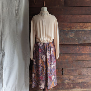 70s Vintage Paisley Polyester Midi Dress