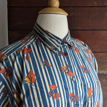 Load image into Gallery viewer, 90s Vintage Plus Size Leaf and Stripe Print Button Up Shirt
