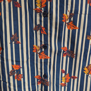 90s Vintage Plus Size Leaf and Stripe Print Button Up Shirt