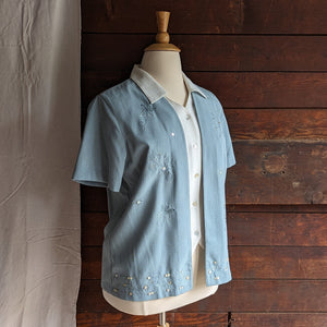 Vintage Embroidered Blue and White Layered Top