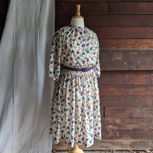 70s Vintage Floral Print Midi Dress with Belt