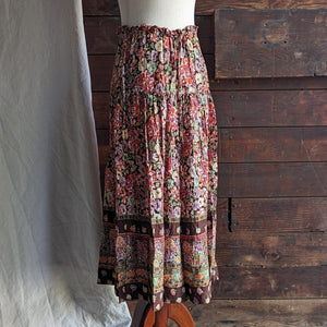 80s Vintage Floral Print Midi Skirt