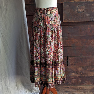 80s Vintage Floral Print Midi Skirt