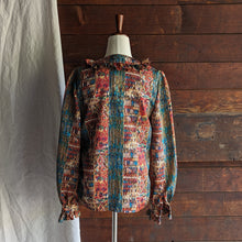 Load image into Gallery viewer, Vintage Multicolored Ruffled Satin Blouse
