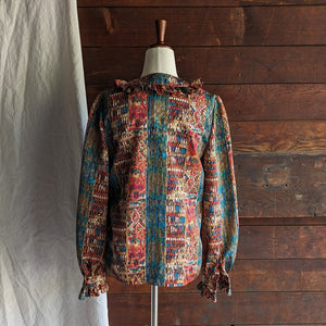Vintage Multicolored Ruffled Satin Blouse
