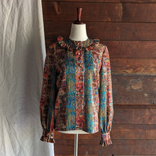 Load image into Gallery viewer, Vintage Multicolored Ruffled Satin Blouse
