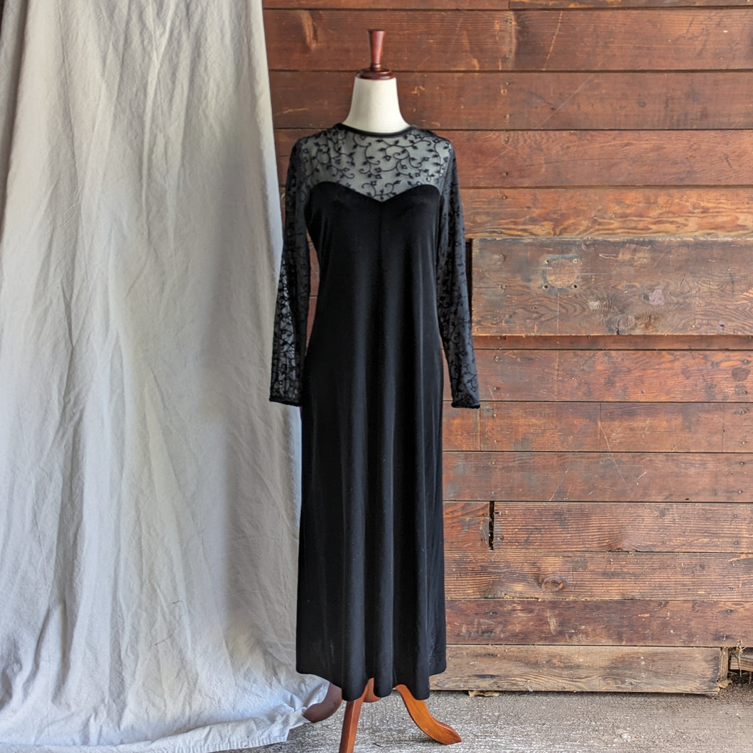 90s Vintage Black Velvet and Mesh Maxi Dress