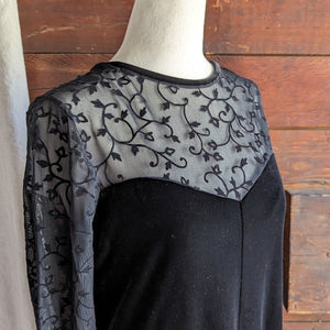 90s Vintage Black Velvet and Mesh Maxi Dress